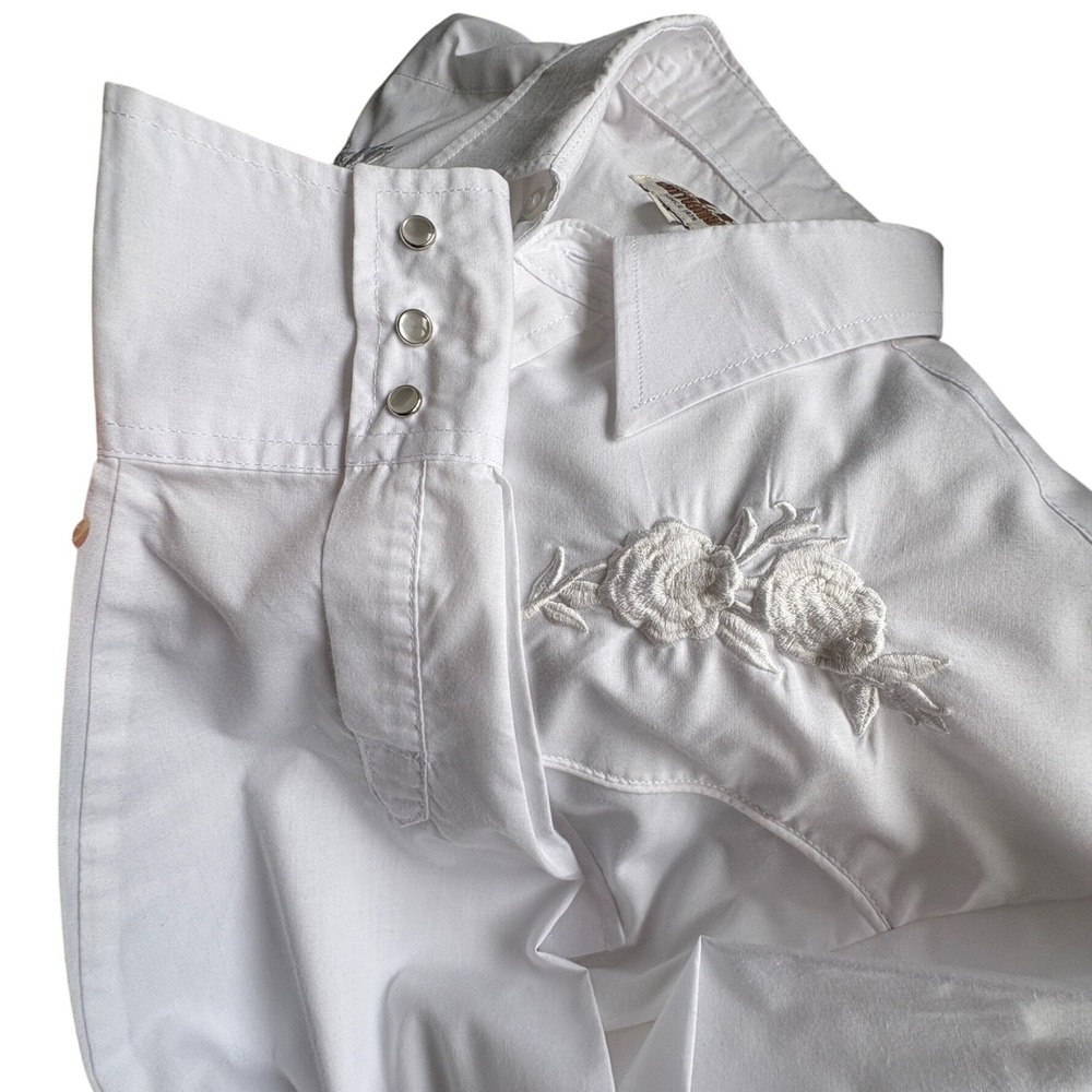Ely Cattleman Long Sleeve White Western Pearl Snap Shirt W/Rose Embroidery,Large - Picture 8 of 9